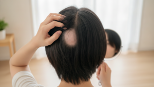 SOKOKARA結崎院 - 円形脱毛症で後頭部の脱毛斑が気になり鏡で確認する人のイメージ